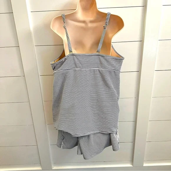 CACIQUE SWIM 18 blue striped ruffle top and bottom woman Tankini coastal - Picture 3 of 12